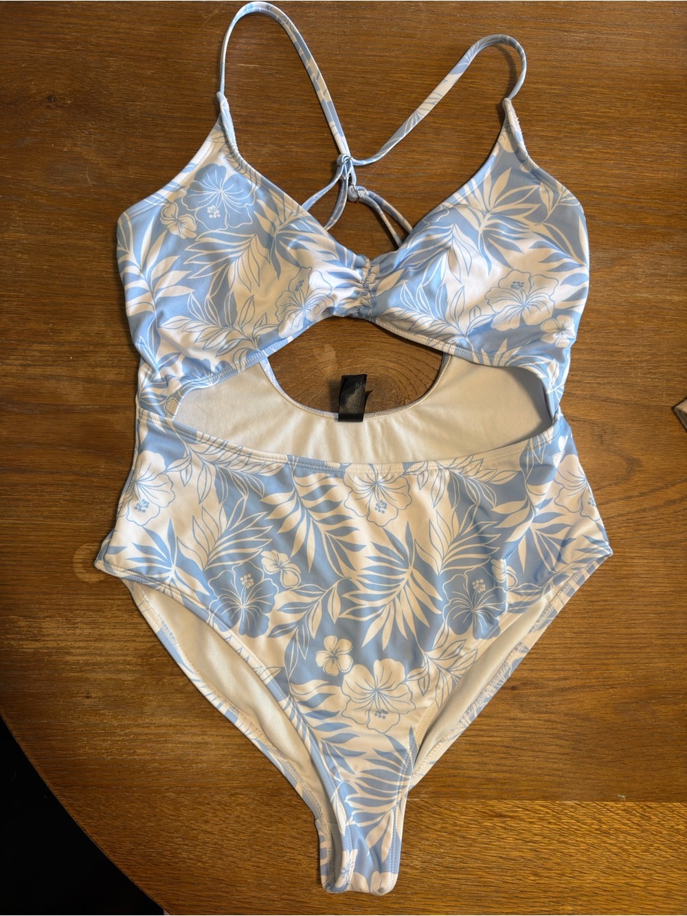 Hurley Light Blue and White Floral Cutout One-Piece Swimsuit
